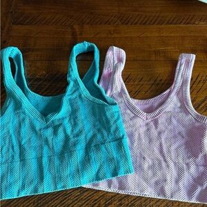 Women's Ribbed Tank Top Set - Blue and Pink